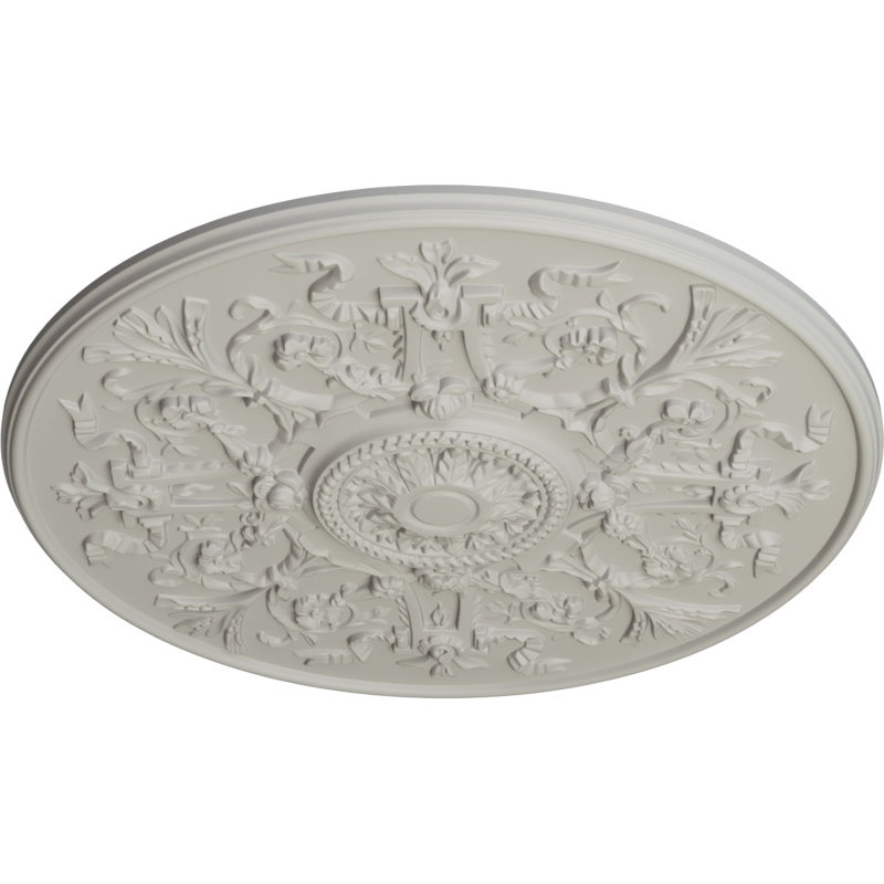 Médaillon de plafond Endurathane Versailles, DE 33 po x P 1 3/4 po (convient aux auvents jusqu'à 3 1/4 po), pot peint à la main de finition crème