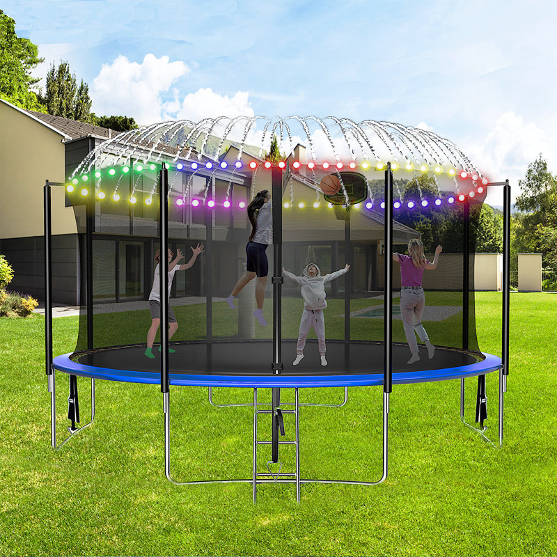 Trampoline de jardin rond de 12 pi avec enceinte sécuritaire, Bleu