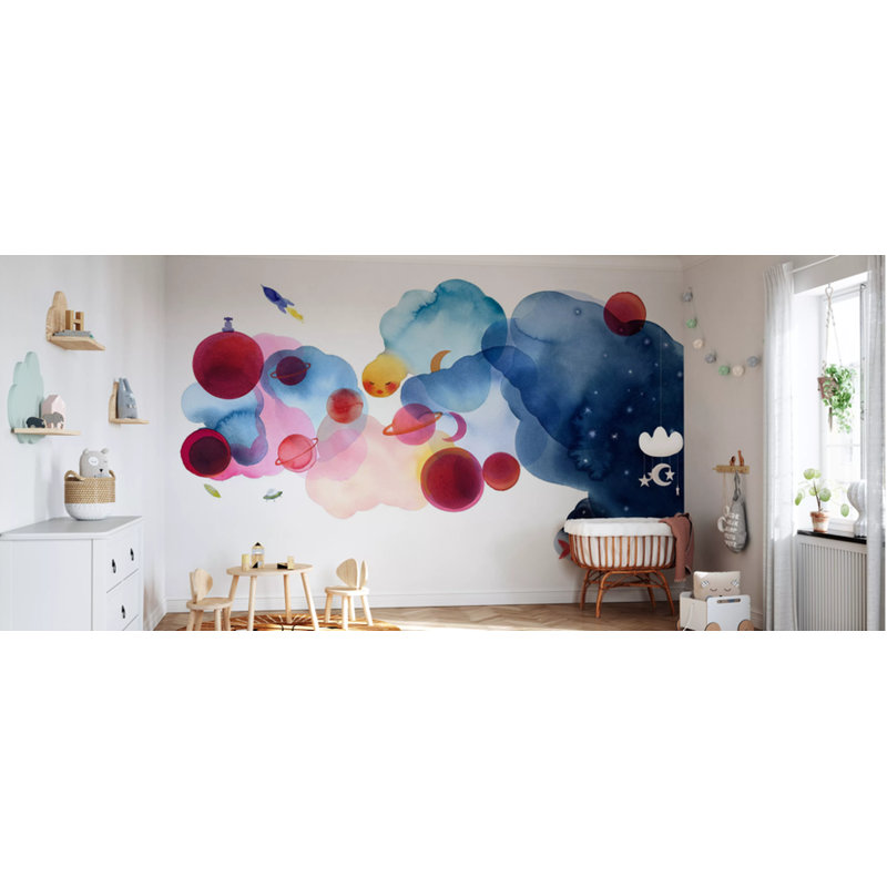 Papier peint amovible à l'aquarelle avec pinceaux colorés, L 105,96 po x l 187 po