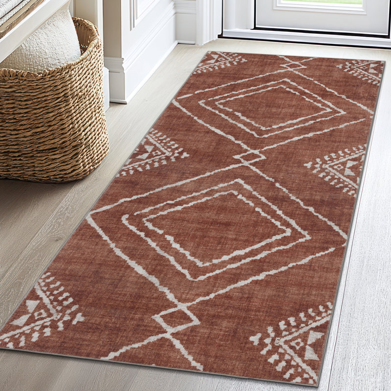 Kentre Jax Moroccan Machine Washable Area Rug, Runner 2'6" x 6', Orange