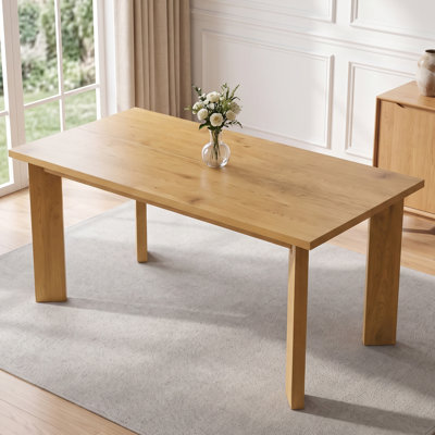 63 Inch Rectangular Dining Table for 6 People, Oak Finish MDF Farmhouse Kitchen Table with Sturdy Square Legs