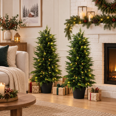Ensemble de 2 sapins de Noël artificiels pré-illuminés de 90 cm (3 pi) en pots noirs