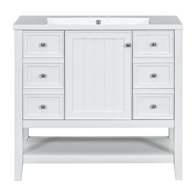 Ensemble de meuble-lavabo 36 po avec lavabo, une armoire et trois tiroirs, bois massif et panneau de fibres à densité moyenne