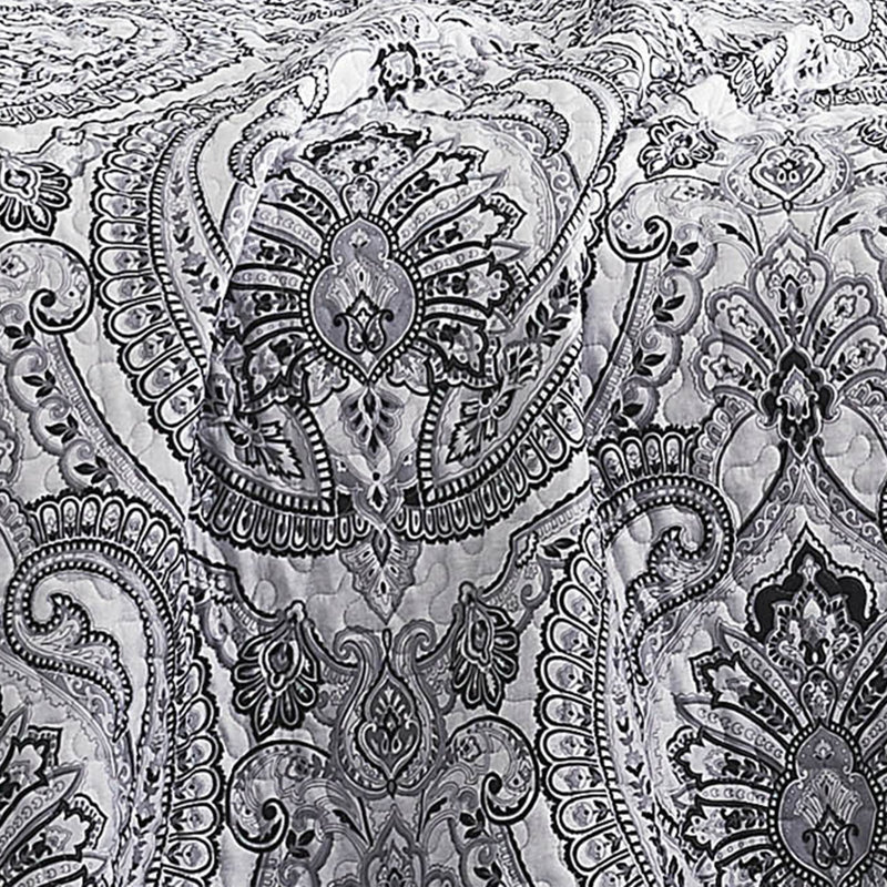 Pure Melody Oversized Light-weight Paisley Quilt Set with matching shams, King Quilt + 2 King Shams, Black