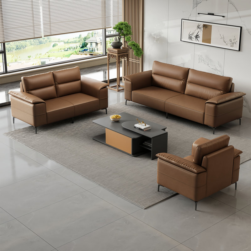Simple brown sofa tea table combination