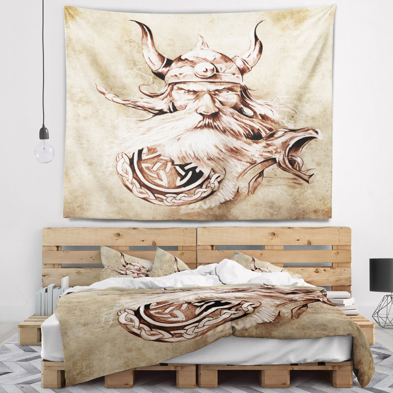 Tapisserie abstraite viking, H 32 po x l 39 po