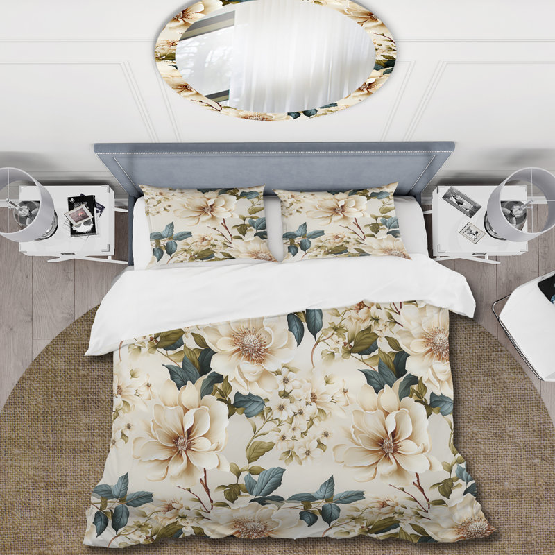 Cream Delicate Poppies Flowers - Ensemble de housse de couette à motif floral
