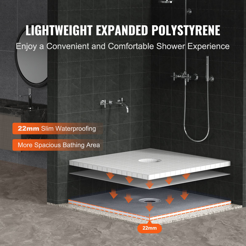 Ensemble de trottoir de douche, ensemble de bac de douche 36 po x 36 po avec bonde centrale de 6,3 po, ensembles d'installation de douche EPS légers avec 2 chiffons imperméables, bâtons de pente de bac de douche convenant à la salle de bain