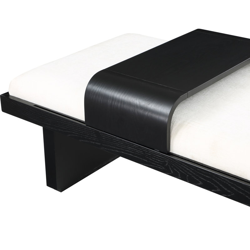 Banc rembourré Bryaunna, Tissu chenille crème / finition noire