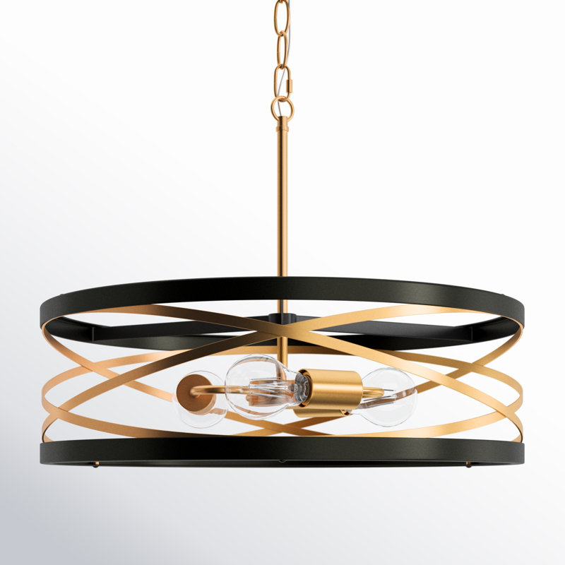 Grigor 3 - Light 22" Wide Drum Black/Gold Chandelier for Dining Room, Foyer