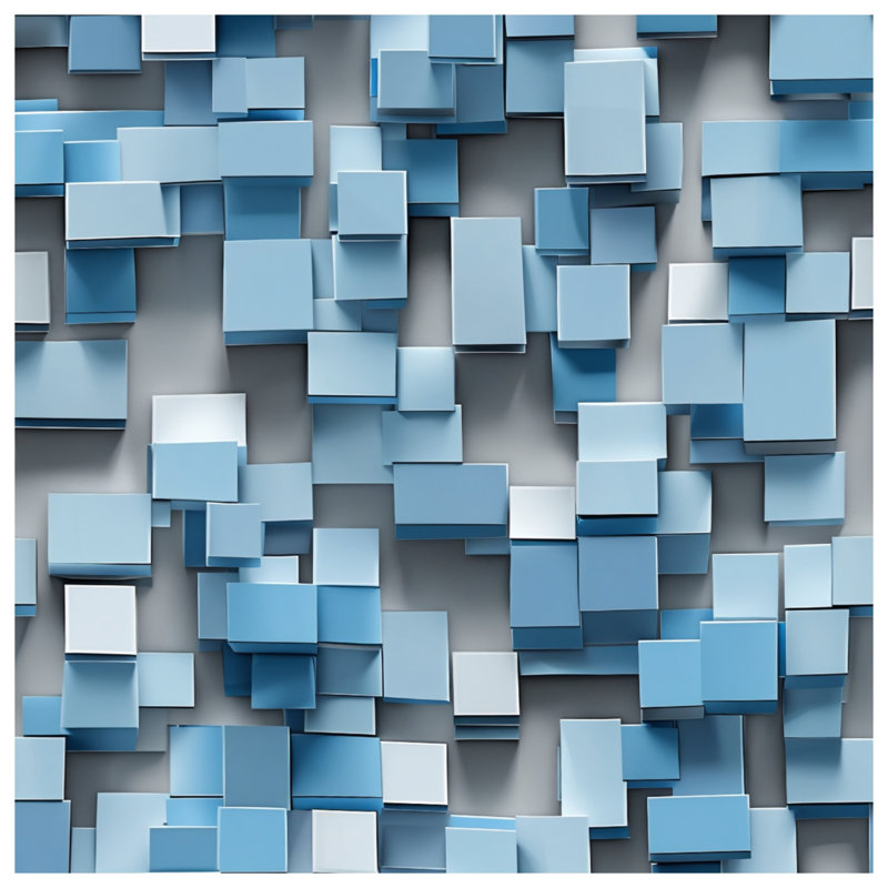 Rideaux de douche bleus 3D à blocs très longs, 70in W x 84in H