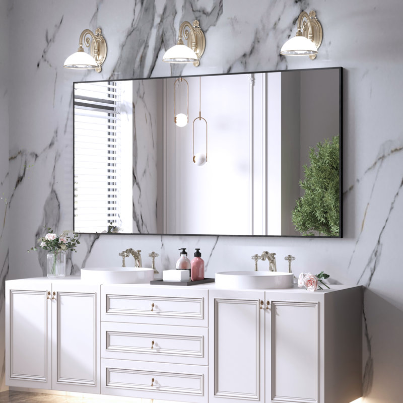 Sartori Aluminum Framed Rectangular Vanity Wall Mounted Mirror, 30" x 55", Black