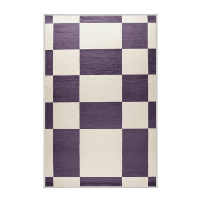 Machine Washable Checkered Beige Area Rug