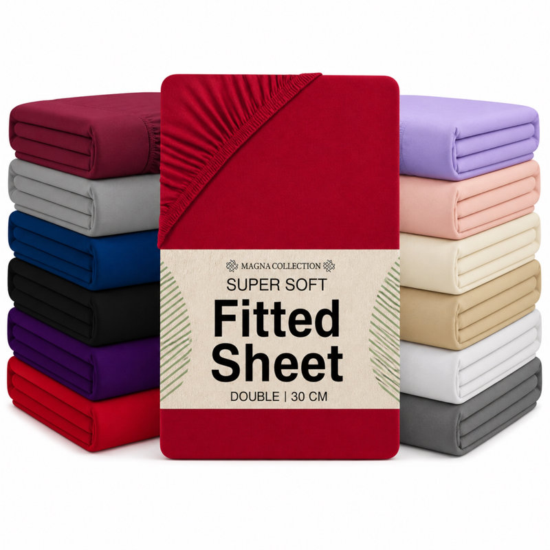 Machine Woven Fitted Sheet, Single, Red