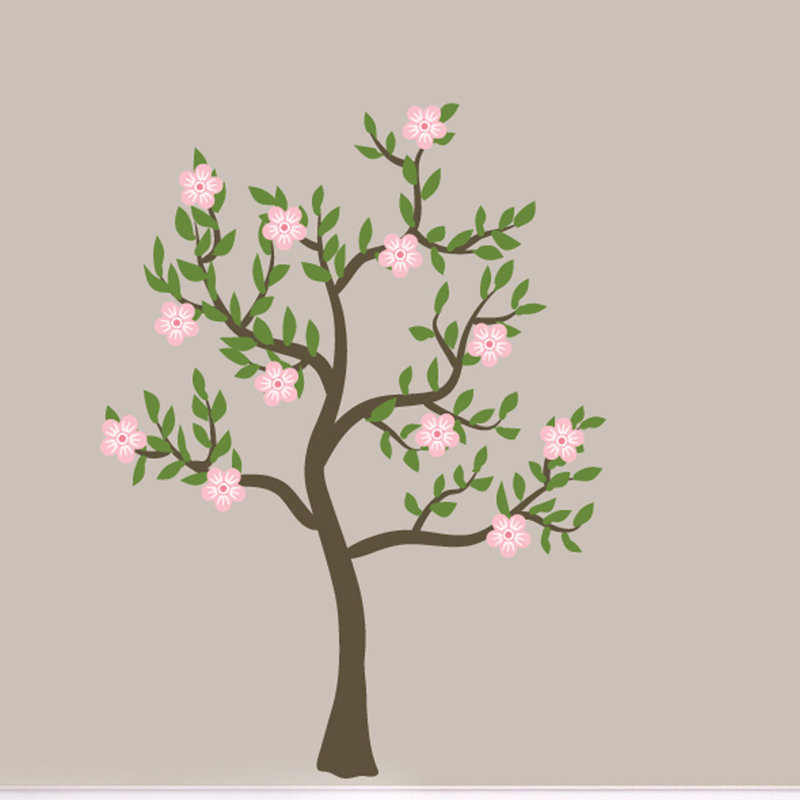 Décalcomanie murale arbre fleur, H 48 po x l 36 po