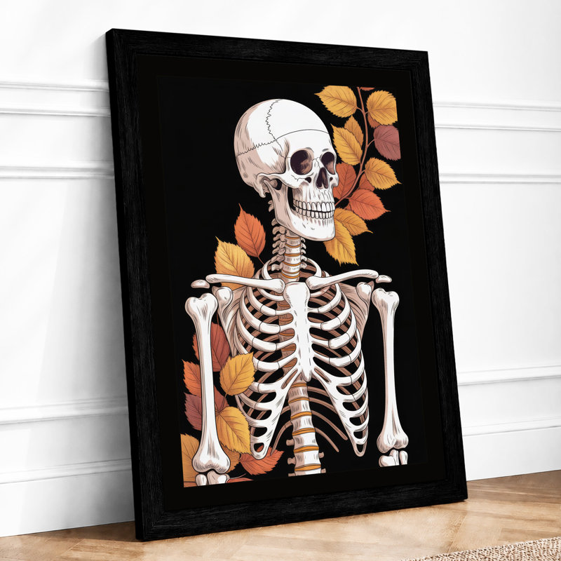 Skeleton Among Leaves Boho - Framed Print, A2 - 59.4 x 42.0 cm, Black