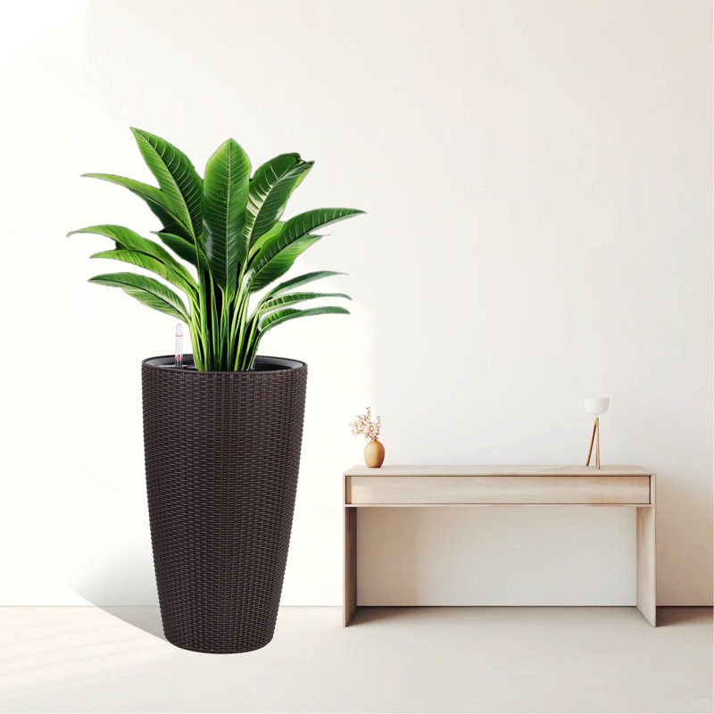 Pot de fleurs, ensemble de 2 jardinières en faux rotin, pot de fleurs pour l'extérieur et l'intérieur, Brun