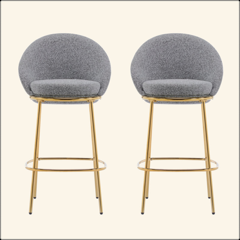 Ensemble de 2 tabourets d'intérieur revêtus de métal, structure plaquée or et revêtement mixte, Gris