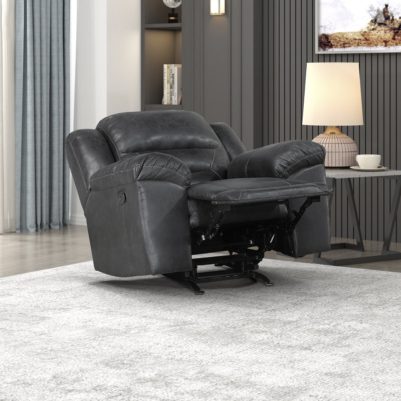 Hamisi 46" Modern & Contemporary Polished Microfiber Rocker Reclining Chair with Gentle Rocking Motion & Tab Pull Recliner