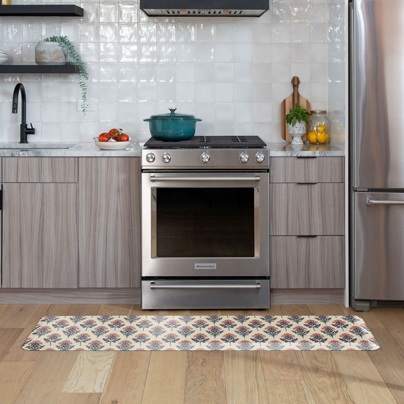 Anti-Fatigue Kitchen Comfort Mat, Blockprint Garden Pattern In Indigo Blossom, Indigo Blossom, Runner 20" x 72"