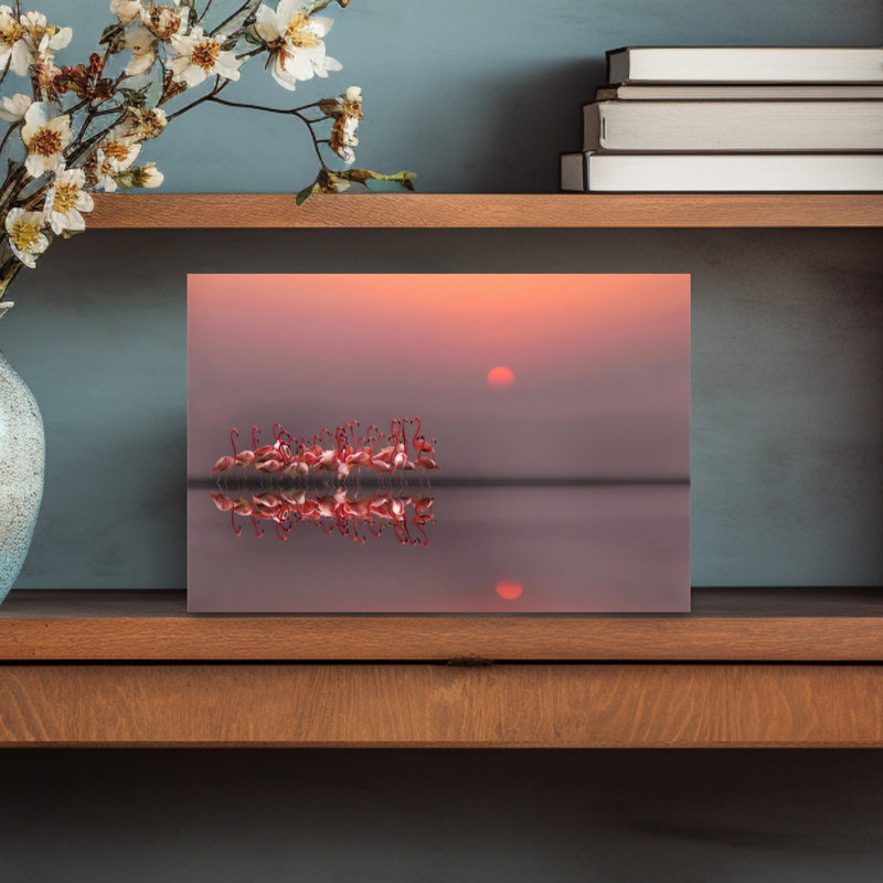 Flamingos At Sunset Elegant Serene Tranquil Bird Flamingo Nature Sunset Wall Art Print 1 Piece Wrapped Canvas Wall Art