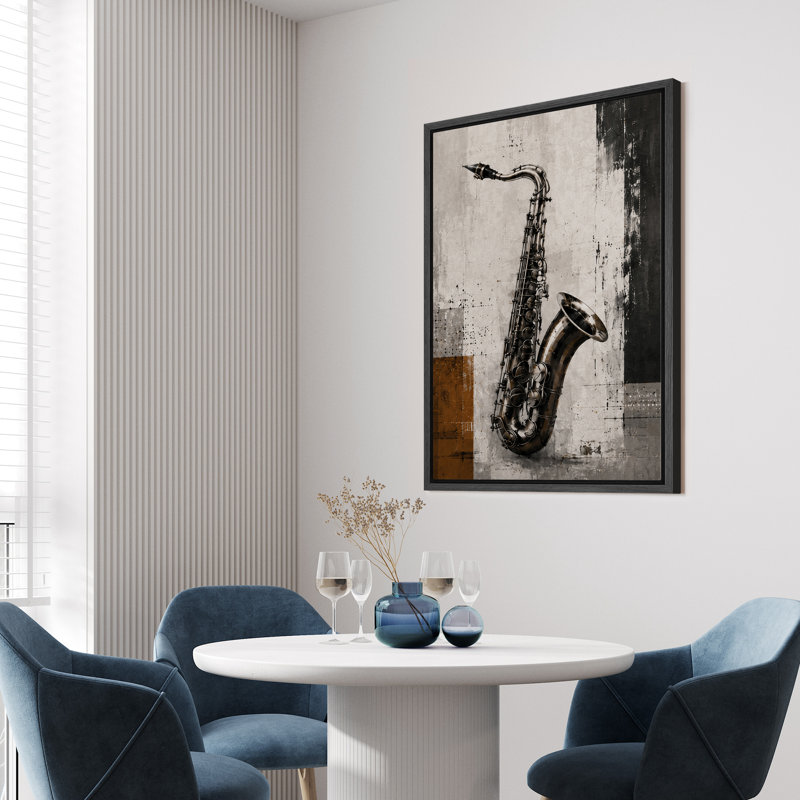 «Contemporary Saxophone Jazz», œuvre d'art encadrée sur toile, Black, 24" H x 16" W