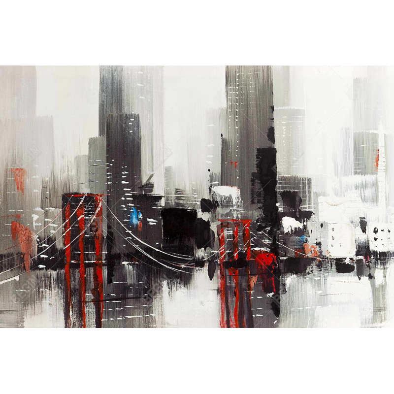 Abstract gray city with a bridge Bath Mat with Non-Slip Backing - Quick Dry Memory Foam Bathroom Rug - Absorbent - Modern Plush Spa-Style - Machine Washable