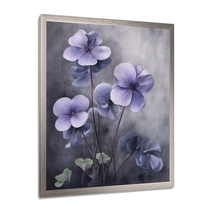 Mauve gris, violettes, rêve I - art mural floral, H 32 po x l 24 po x P 1 po, Cadre simple argenté
