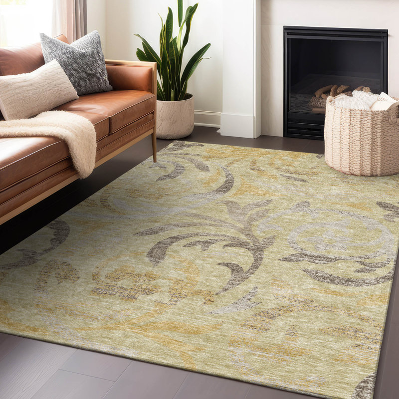 Tapis doré Prisco lavable à la machine de qualité supérieure, Rectangle 9 pi x 12 pi