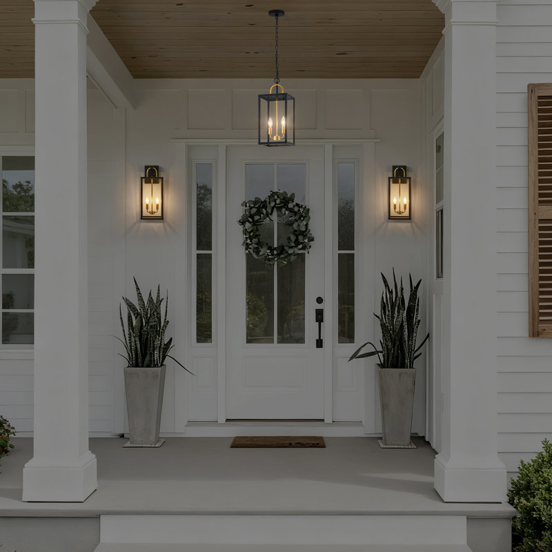 2-light Outdoor Wall Lantern with Clear Glass Shade, Matte Black/Gold