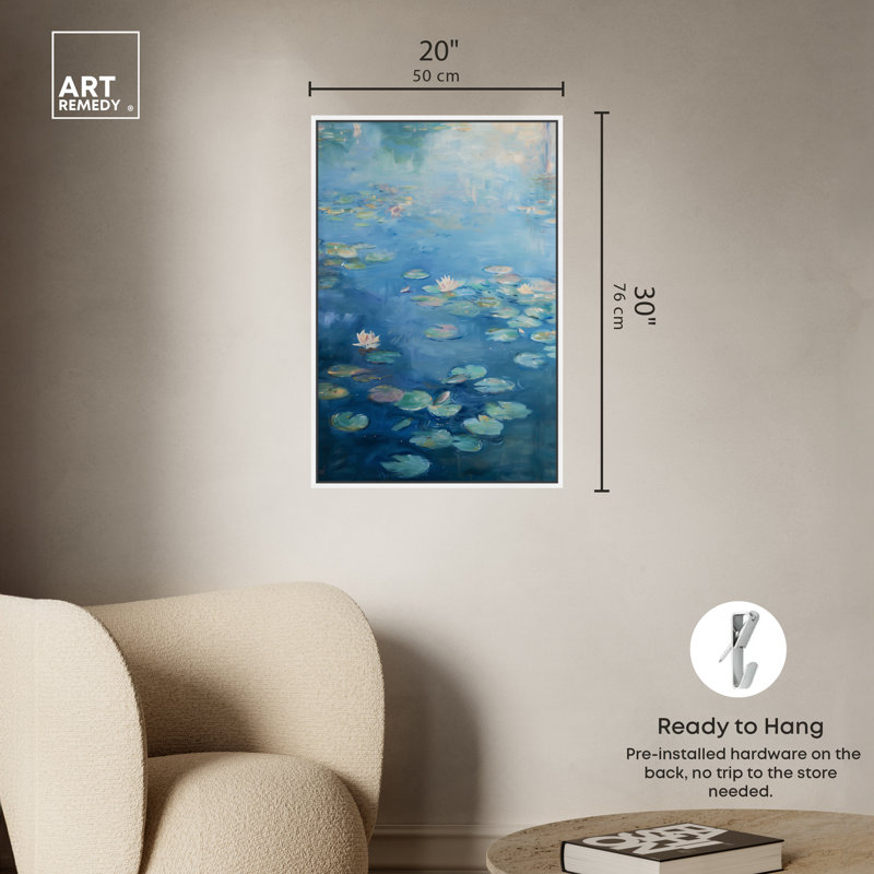 Lilypad en bleu, Cadre blanc, H 31 po x l 21 po