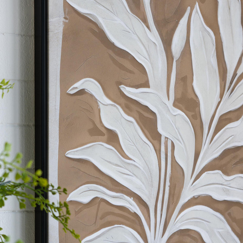 Peintures de feuilles brunes et blanches minimalistes avec cadre, ensemble de 2