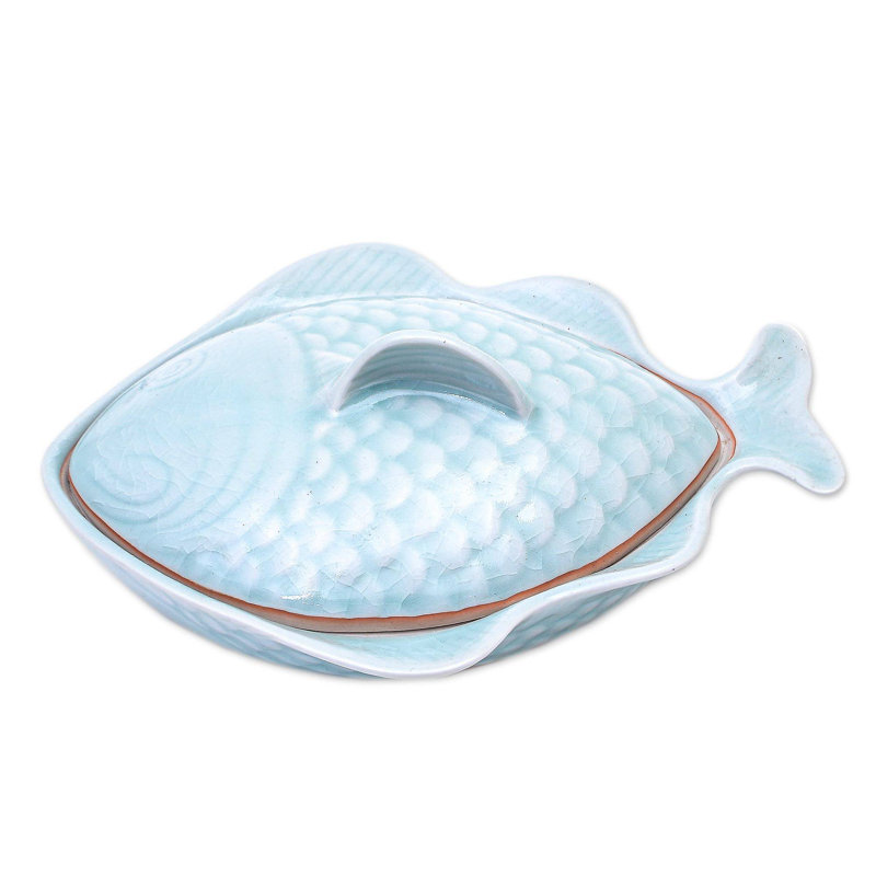 Rosecliff Heights Leyt Ceramic Divided Serving Dish, Aqua