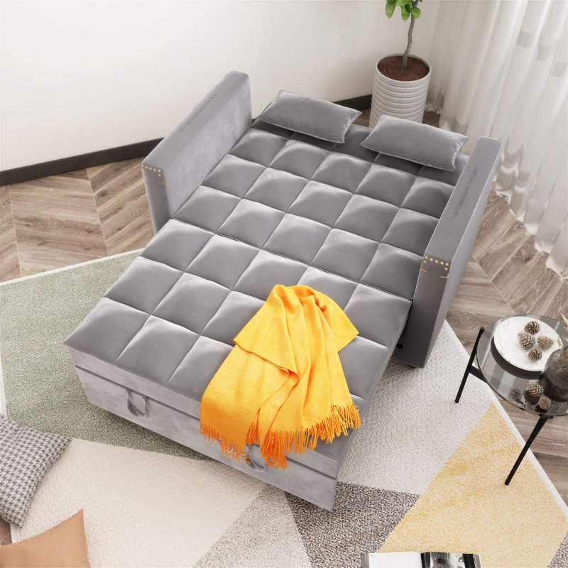 Upholstered 48'' Reclining Sleeper Sofa, Gray Velvet