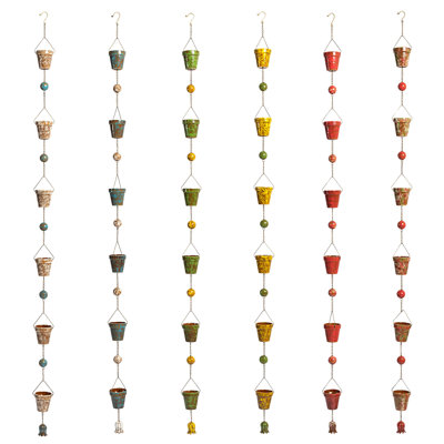 76.75"L Hand Painted Multicolor Porcelain Bucket Rain Chain "Soleil"