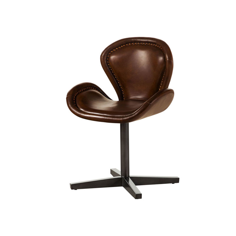 Iron Label 43cm H Genuine Leather Upholstered Side Chair in Tan