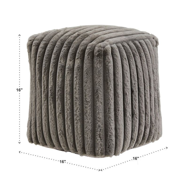 Doniphan Upholstered Square Pouf Ottoman, Dark Gray Solid Furry Fabric