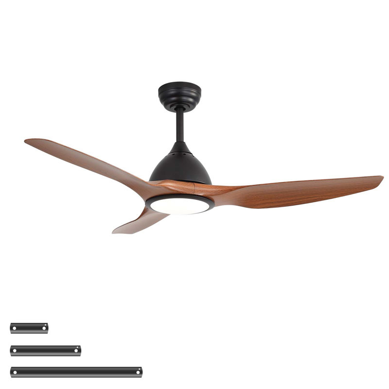 52" Modern Smart Ceiling Fan - Matte Black & Wood Grain, with Dimmable 3-Colour LED Light (Memory Feature), Remote Control, Quiet Reversible DC Motor