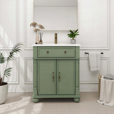 Meuble-lavabo Mid-Century avec base colonne romaine, vert