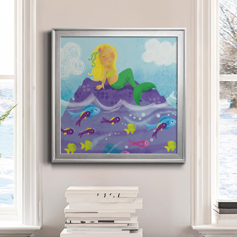 " Mermaid Play I " Painting Print, 32" H x 32" W x 1" D, Silver