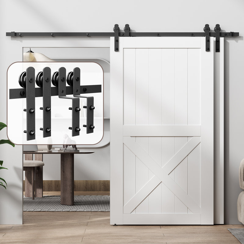 Black Carbon Steel Double Door Barn Door Hardware Kit Double Bypass, 144 in.