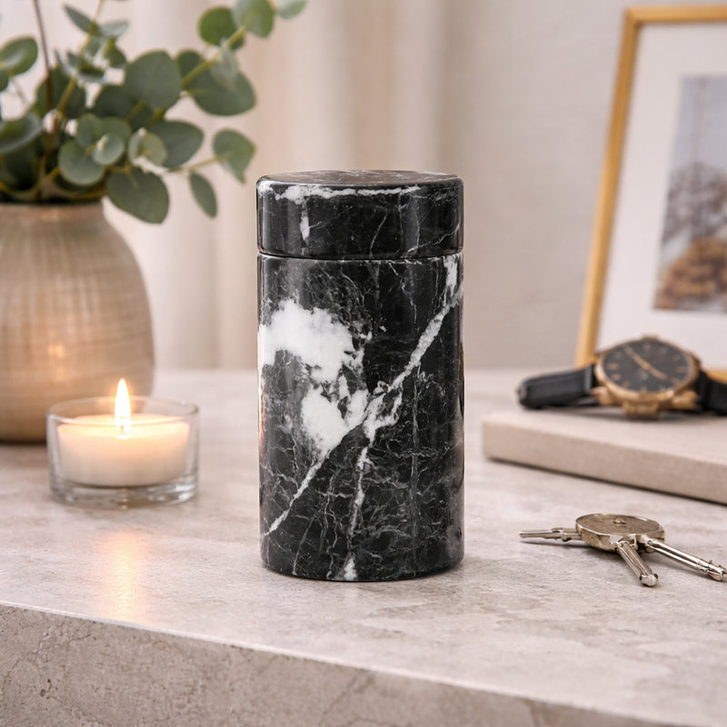 Marble Keepsake Cremation Urn For Ashes, Black