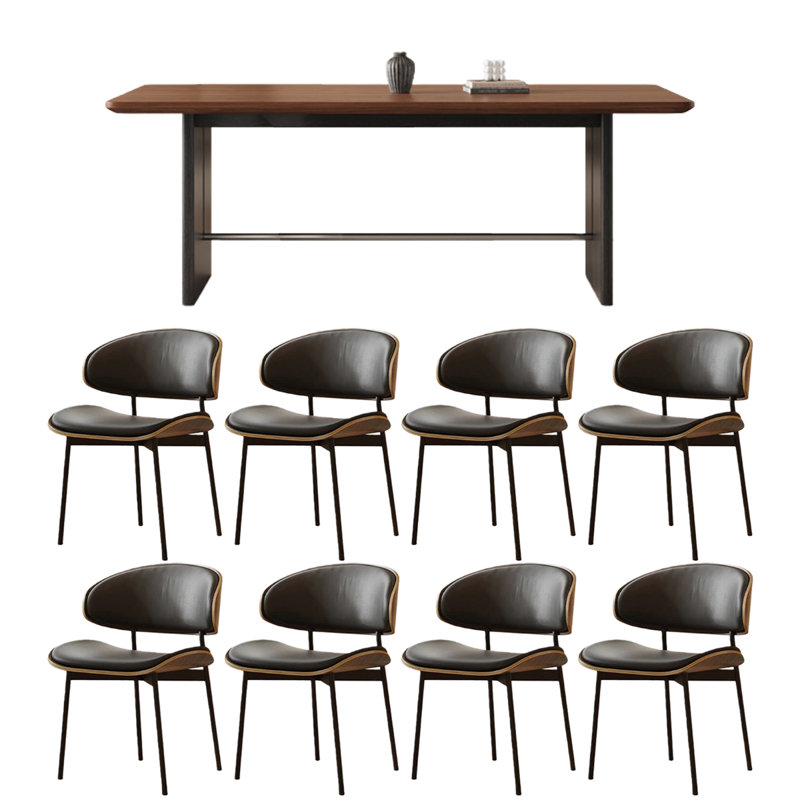 Table de salle à manger simple en bois massif rectangulaire, 9 pièces : table, 8 chaises