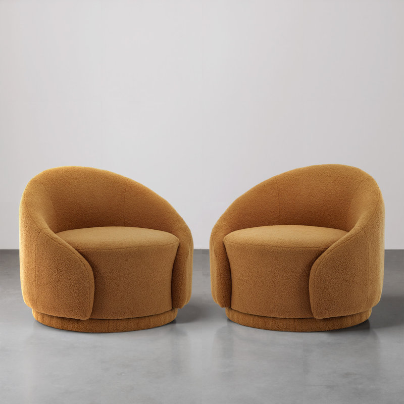 Fauteuil demi-tonneau pivotant rembourré Aunna, Teddy rouillé orange