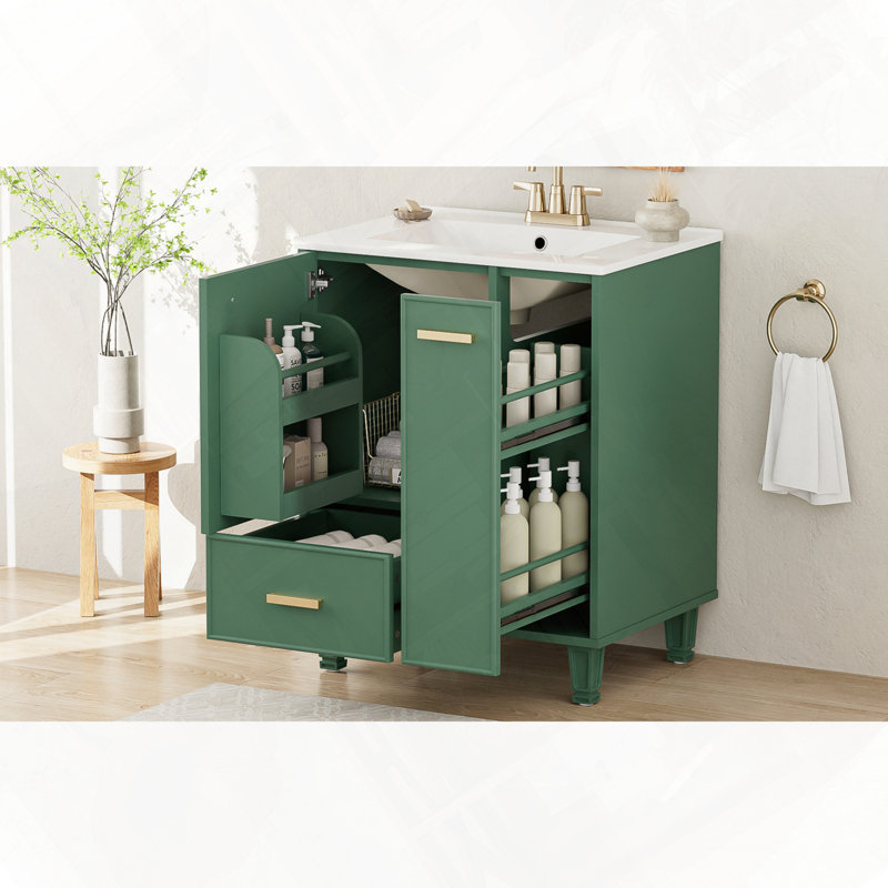 Meuble-lavabo de salle de bain avec tablette de porte de lavabo, Vert