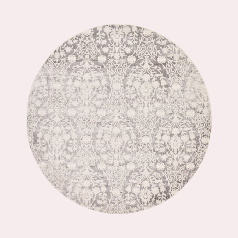 Tapis gris clair Teadora, Rond 6 pi 1 po