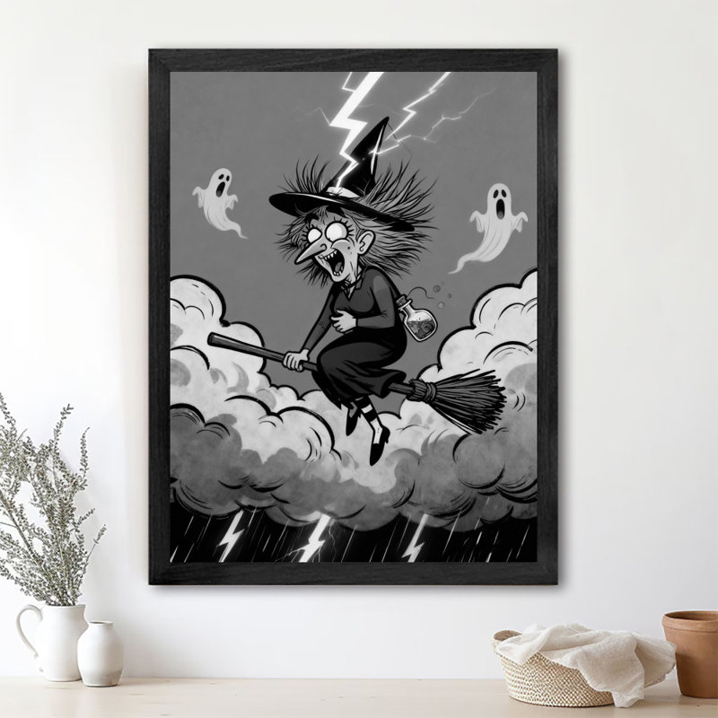 Art encadré noir, "Witch's Horror Flight", reproduction d'art rétro, H 17 po x l 13 po