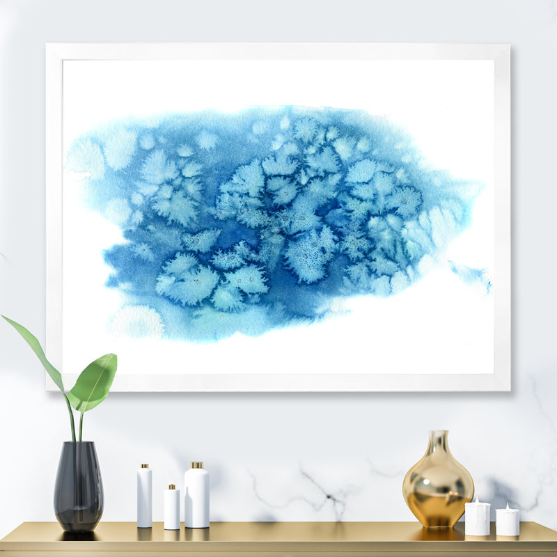 «Blue Turquoise Cloud Abstract», peinture sur toile à cadre flottant, H 16 po x l 32 po x p 1 po, Cadre blanc