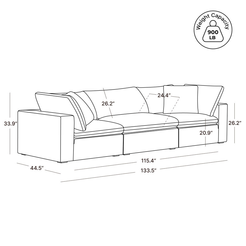 Canapé modulaire 3 pièces Calana Luxe, Ardoise, 3 pièces