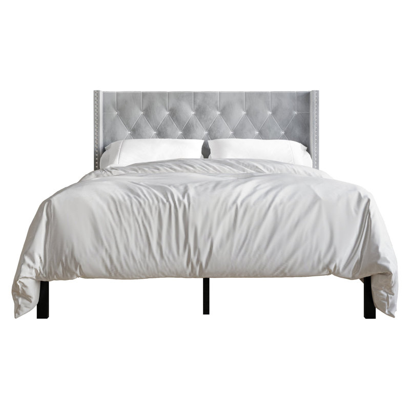 Ffyona Upholstered Wingback Bed, Silver Gray, King